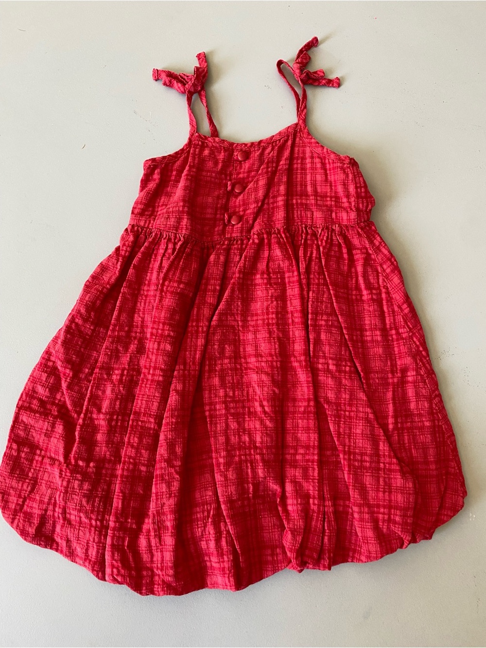 Old Navy 3T Toddler Bubble Hem Dress Toddler Bright Red Plaid Sundress